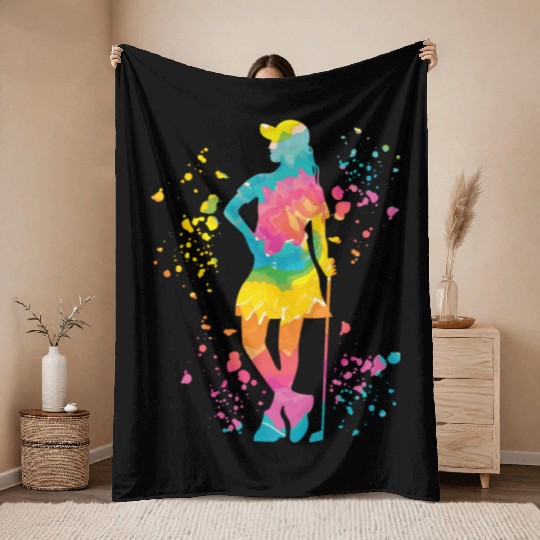 Golfer Colorsplash Kids Miniature Golf Throw Blankets