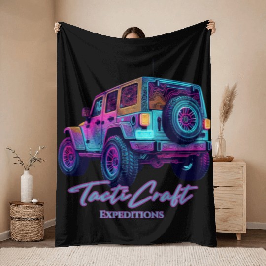 Jeep rear view topographical Throw Blankets