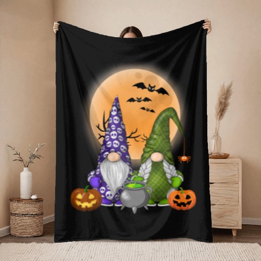 Gnome Witch Halloween Pumpkin Autumn Fall Holiday Throw Blankets