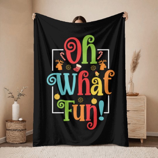 Oh What Fun Christmas Throw Blankets With Wreath And Tree