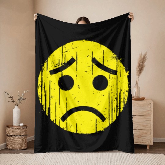 Depressed Emoticon Throw Blankets