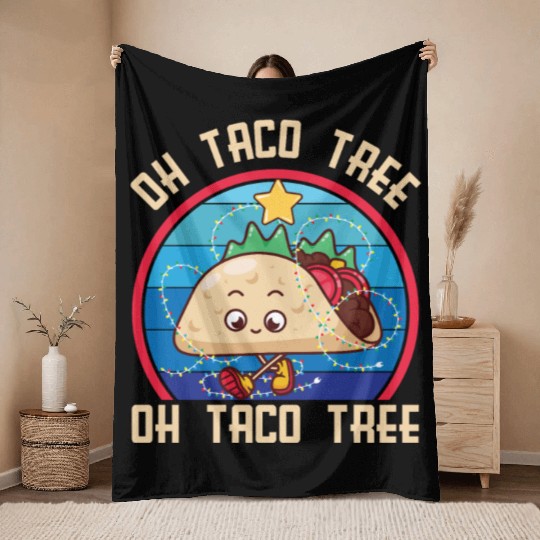 Oh Taco Tree Christmas Cute Xmas Mexican Food Love Throw Blankets