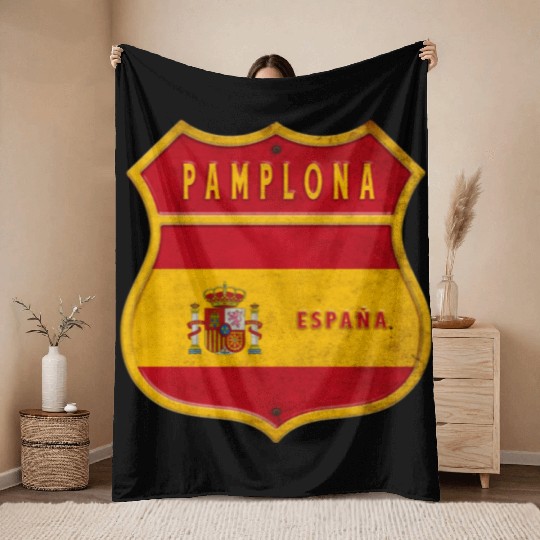 Pamplona Spain coat of arms flag Throw Blankets