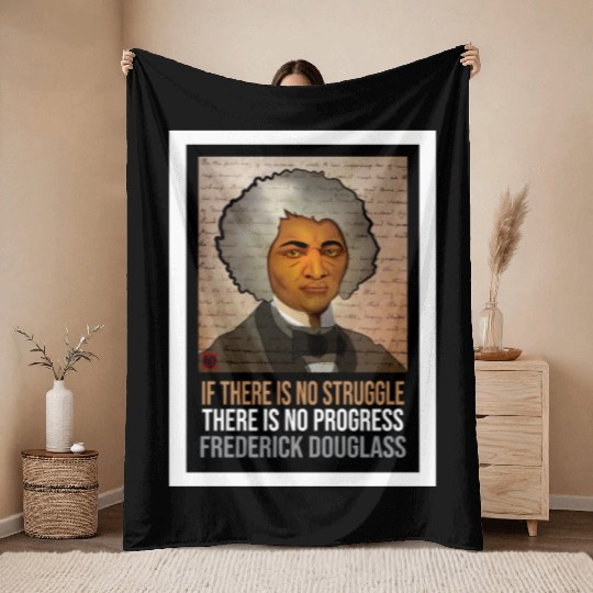 Frederick Douglass illustrated portrait and quote Throw Blankets