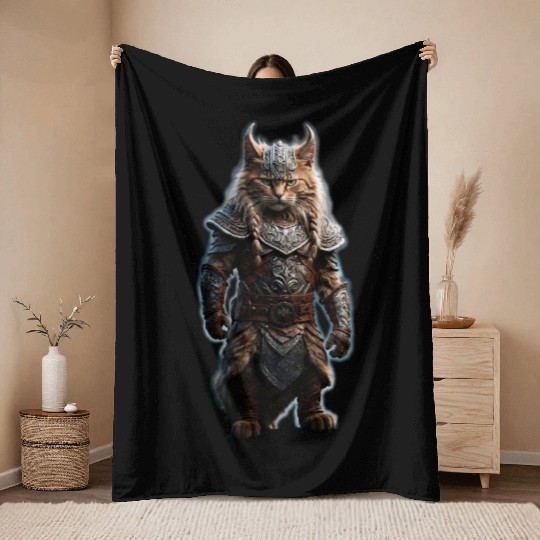 Viking cat Valhalla calling me Throw Blankets