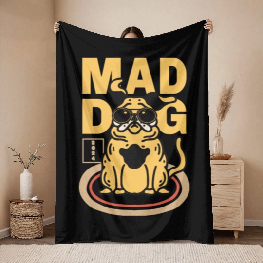 Mad Dog Animal Throw Blankets