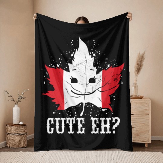 Cute Eh? Maple Leaf Canadian Flag Design Throw Blankets