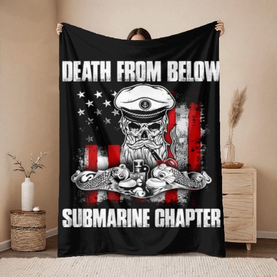 Death From Below Submarine Chapter Patriotic Throw Blankets