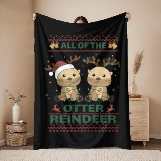 All Of The Otter Reindeer Sweet christmas Otter Throw Blankets