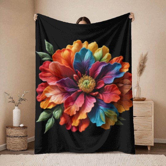 Vibrant Spectrum Bloom Throw Blankets