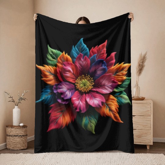Spectrum Bloom - The Vivid Floral Symphony Throw Blankets