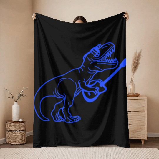 T. Rex Dino DJ Dinosaur Party Animal Plays Guitar Throw Blankets