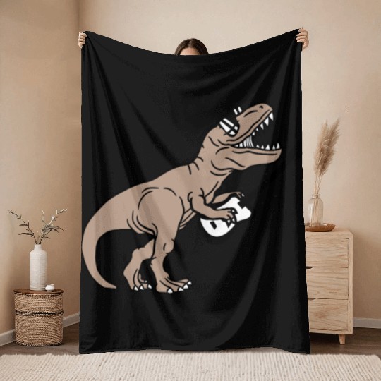 T. Rex Dino DJ Dinosaur Party Animal Plays Guitar Throw Blankets
