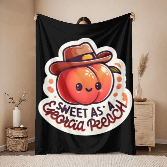 Sweet as a Georgia Peach Sticker Throw Blankets