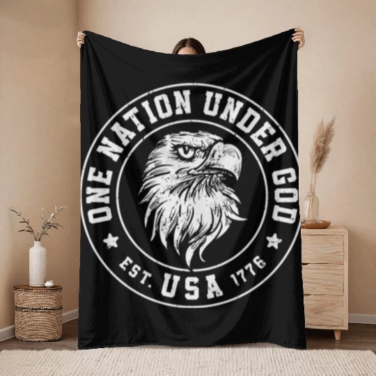 One Nation Under God Est. USA 1776 American Eagle Throw Blankets