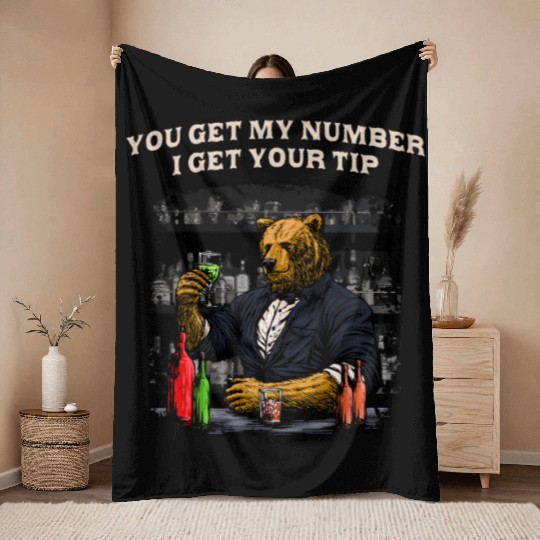 Get My Number I Get Your Tip Funny Bartender Humor Throw Blankets