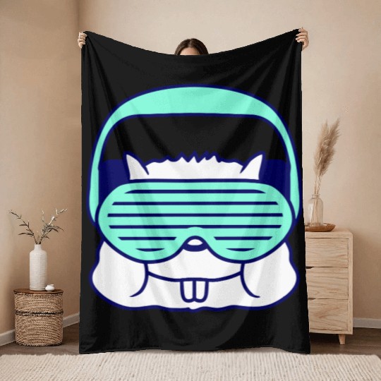 Cute DJ Hamster Party Animal Guinea Pig Pet Face Throw Blankets