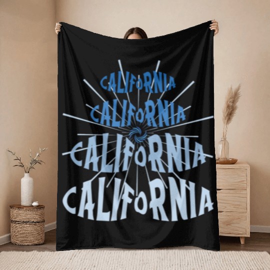 California West Coast Golden State Blue Graphic Throw Blankets