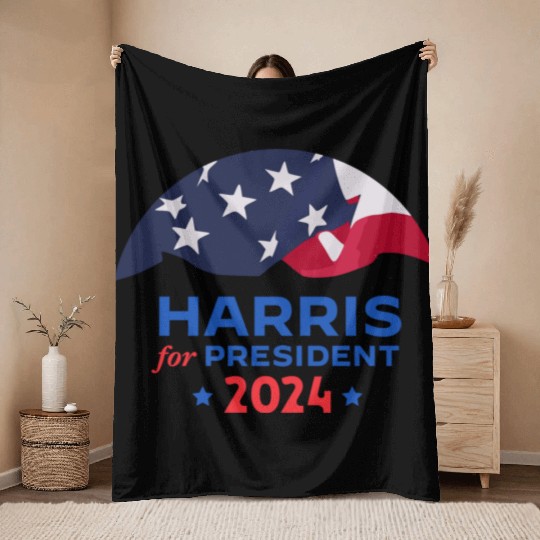 Kamala Harris For President 2024 American Flag Throw Blankets