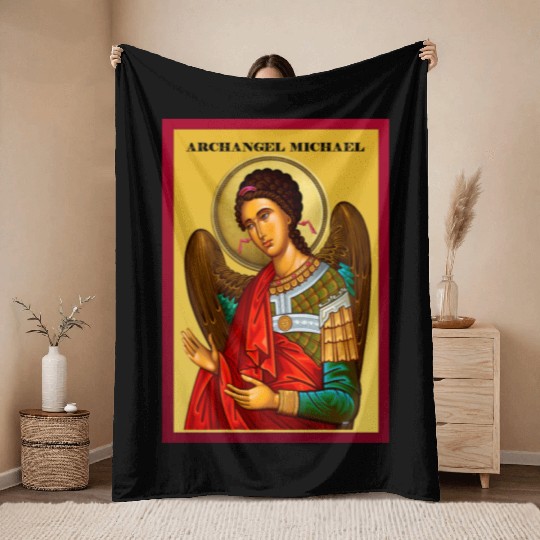 Archangel Michail Orthodox pray icon Throw Blankets