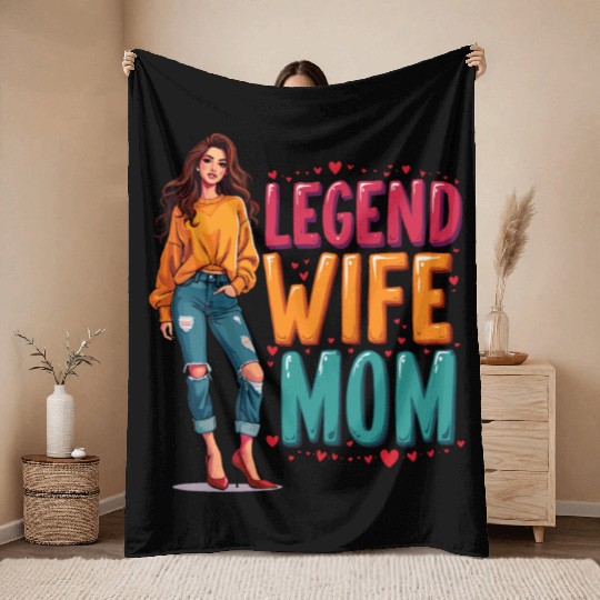 Retro Wife Mom Legend Vintage Mothers Day Mother Throw Blankets