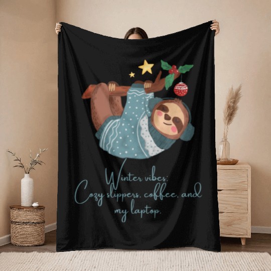 Winter vibes: Cozy slippers, coffee, and my laptop Throw Blankets