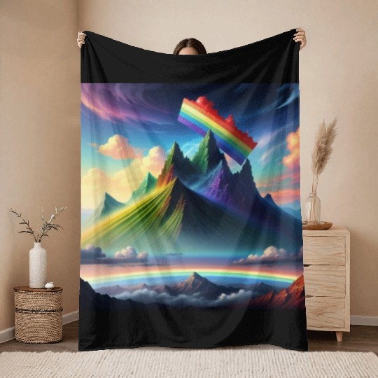 Rainbow mountain Throw Blankets