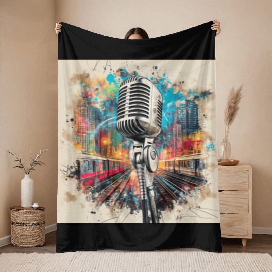 NYC Microphone AT Subway Throw Blankets