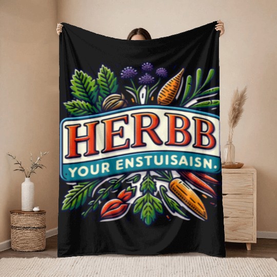 Herb Your Enthusiasm: A fun, punny herbs design. Throw Blankets