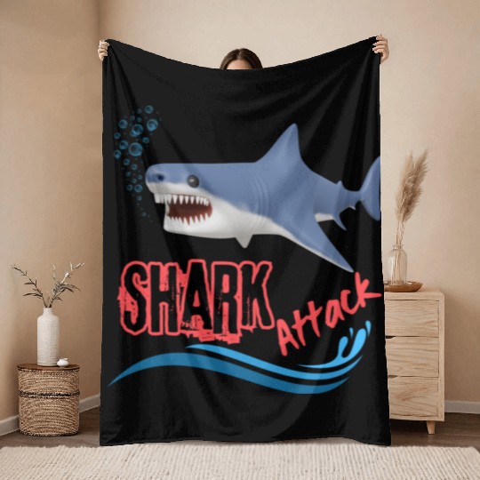 A different unique colorful shark attack design Throw Blankets