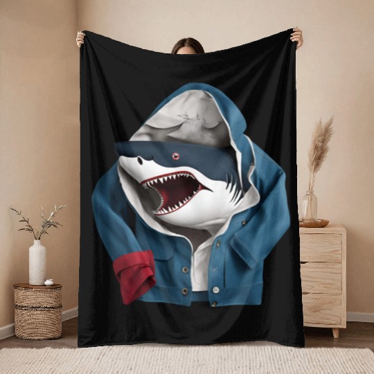 A cool enormous stylish predatory shark design Throw Blankets