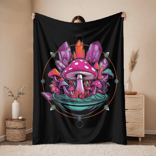 Crystal Mushrooms Terrarium Throw Blankets