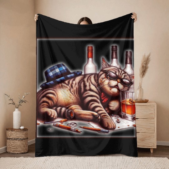 Cat as a person Throw Blankets