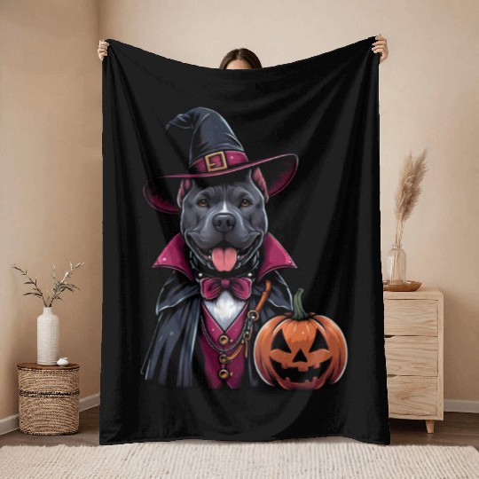 Costumed Pitbull Halloween Throw Blankets