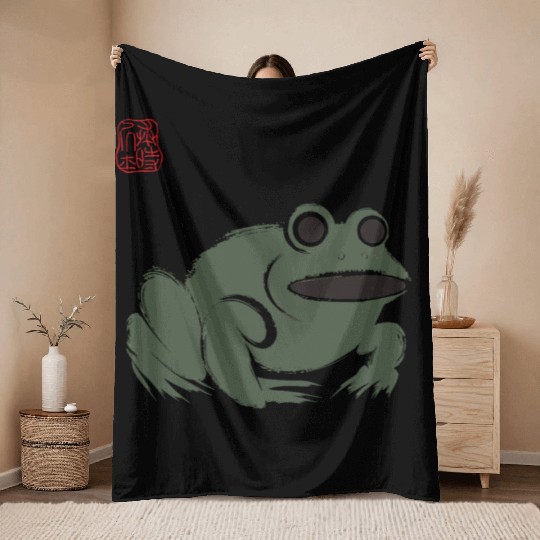 Grumpy Frog Illustration - Funny Animal Art Throw Blankets