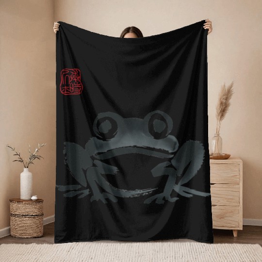 Grumpy Frog Illustration - Funny Animal Art Throw Blankets