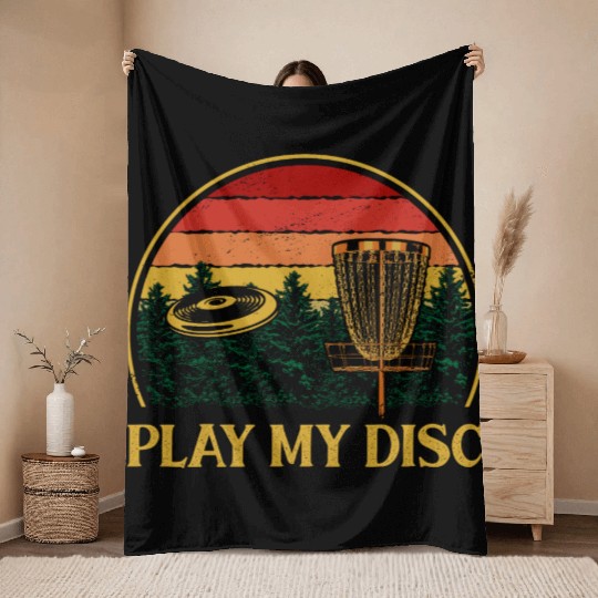 Play My Disc Sports Disc Golf Games Golfer Pun Adu Throw Blankets