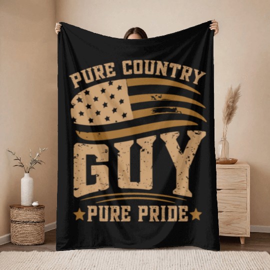 Small Town Us Flag Country Livin Boy Throw Blankets
