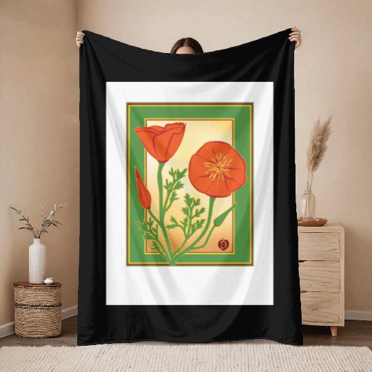 California Poppies illustration poster Throw Blankets