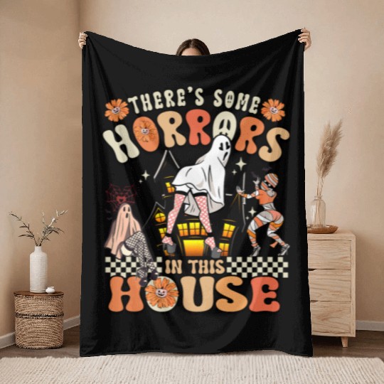 There's Some Horrors In This House Ghost Halloween Throw Blankets