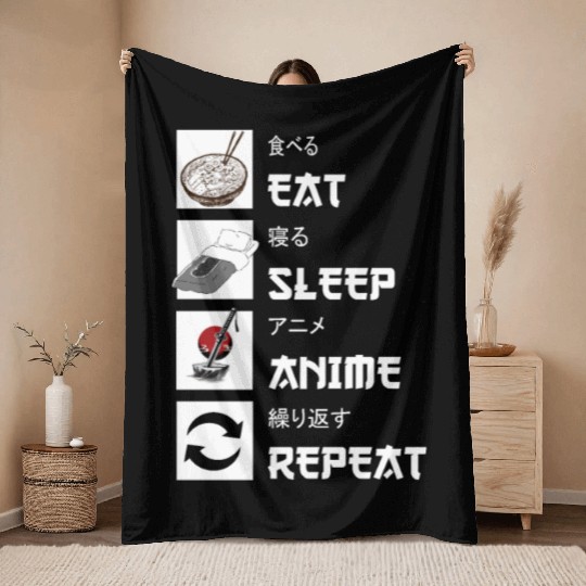 Eat sleep anime repeat manga Throw Blankets