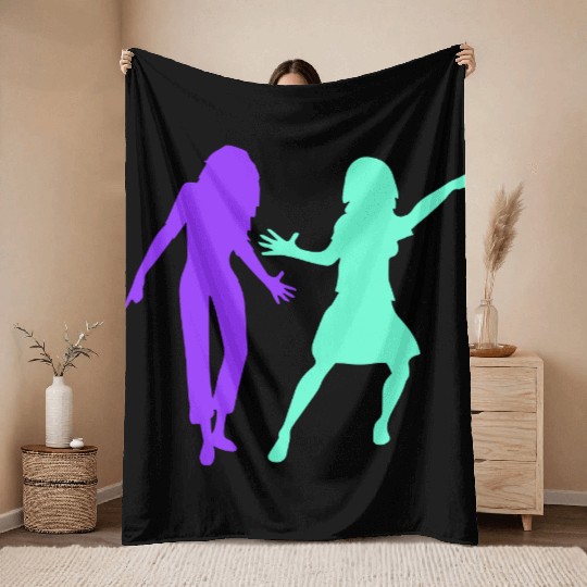 2 Party Women Couple Two Dance Friends Silhouette Throw Blankets