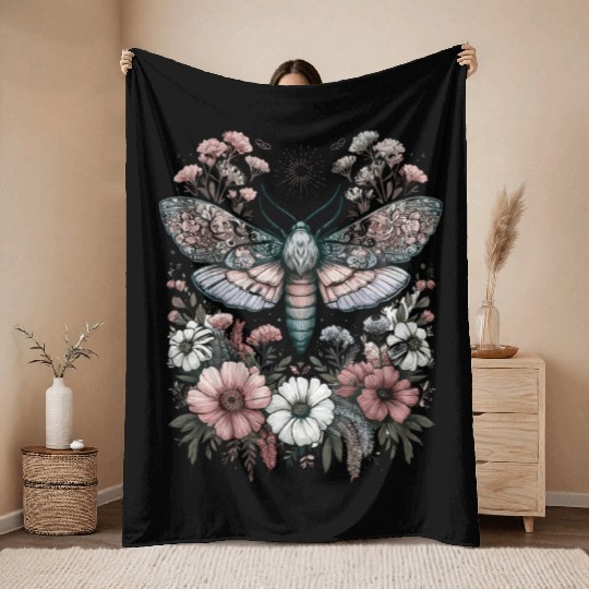 Fairycore Floral Moth Pastel Fairycore Aesthetic Throw Blankets