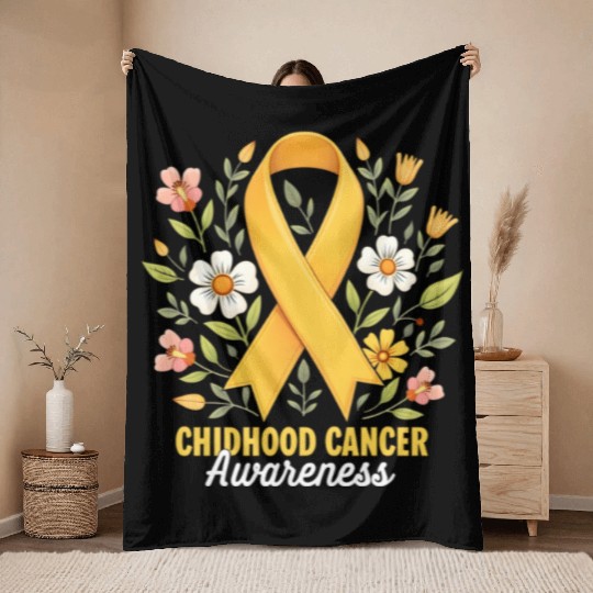 Childhood Cancer Awareness Hippie Flower Ribbon Throw Blankets