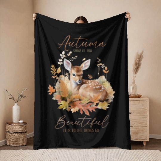 Autumn Deer Throw Blankets