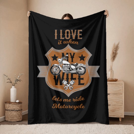 Motorcycle saying I love my wife vintage Throw Blankets