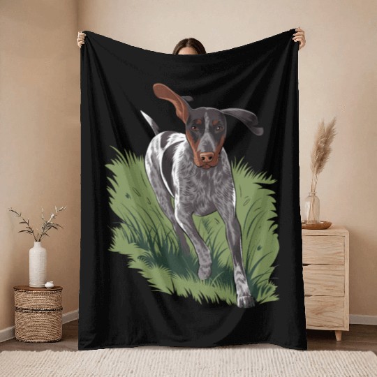 German Shorthaired Pointer Running In Field Throw Blankets