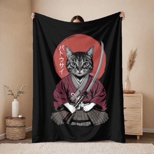 Neko Battousai Samurai Cat Classic Throw Blankets