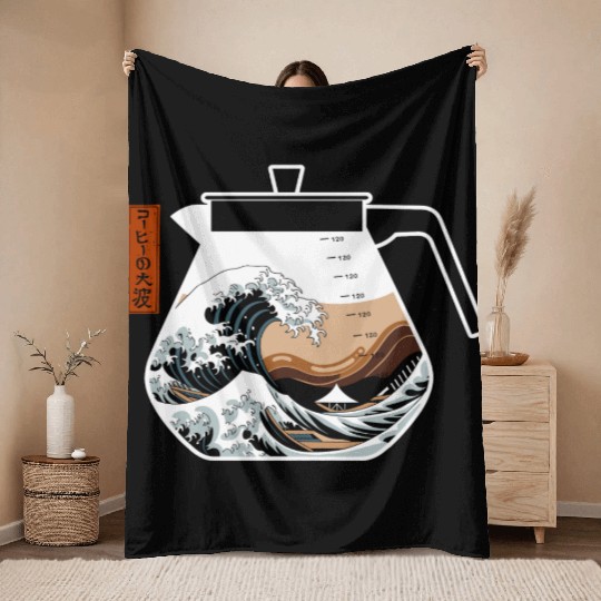The Great Wave of Coffee Artistic Caffeine Lover Throw Blankets