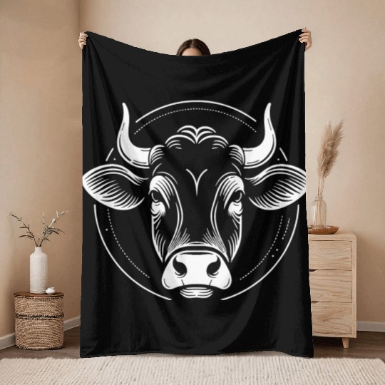 Cow face cows vector farm animal art path5 Throw Blankets